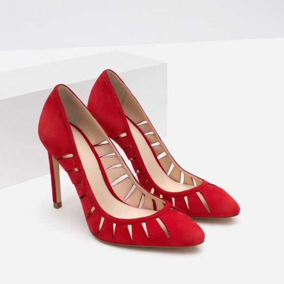 ZARA Red cut-out suede Shoes Pumps heels 37 6.5 - Picture 1 of 11